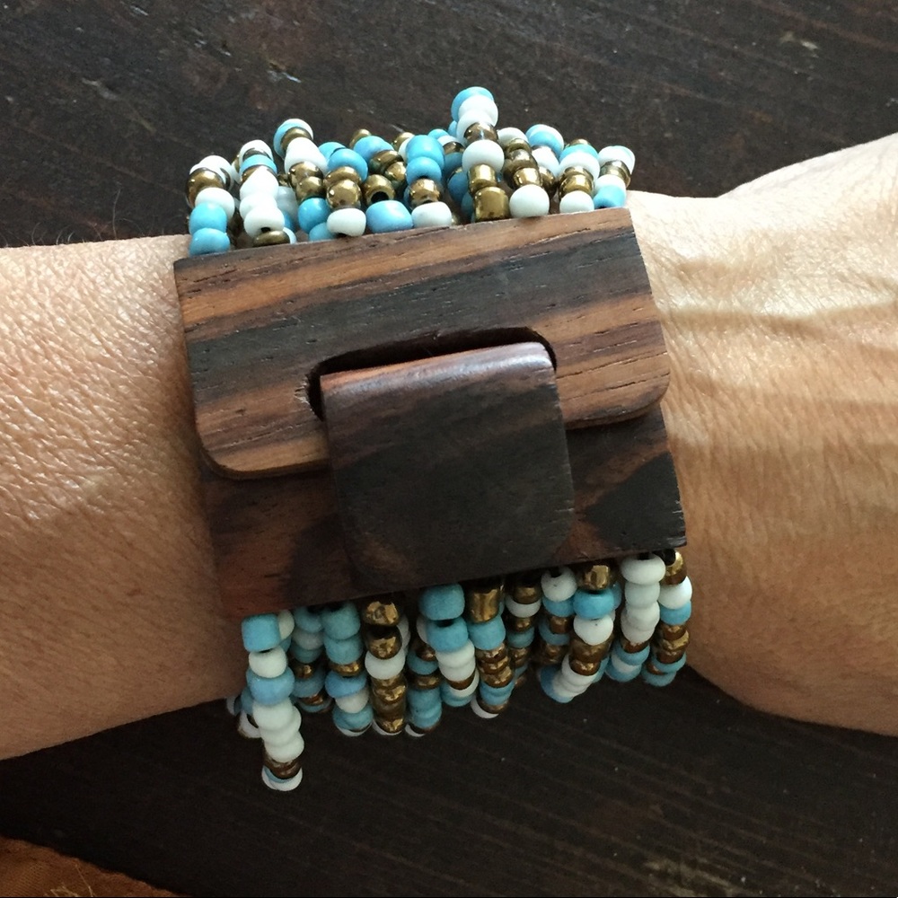 Fair trade artisan handmade teakwood bracelet.